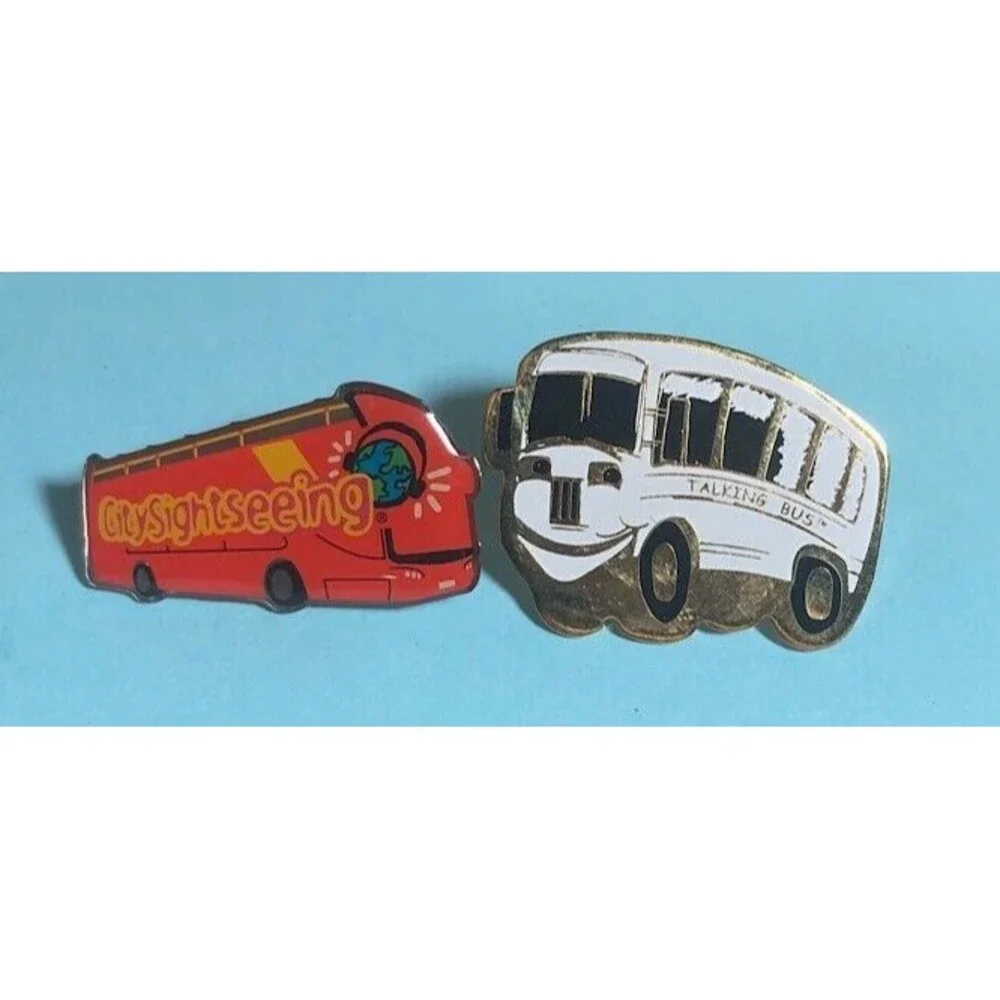2 BUS Pins  -The Talking  BUS & City Sight Seeing , Collectible Buses
